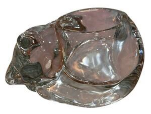 Vintage Indiana Glass Crystal Clear Sleeping Cat Votive Candle Tea Light Holder